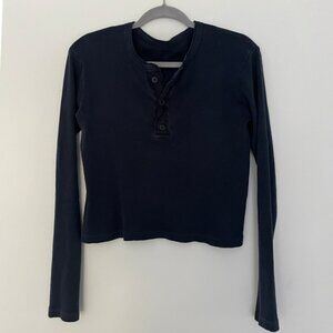 Brandy Melville Navy Blue Henley Polo Long Sleeve Top